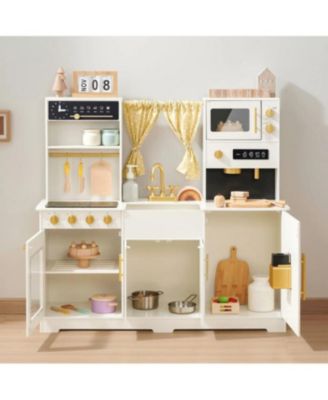 Iconic Wooden Play Kitchen – Cream Pretend Cooking Set for Kids