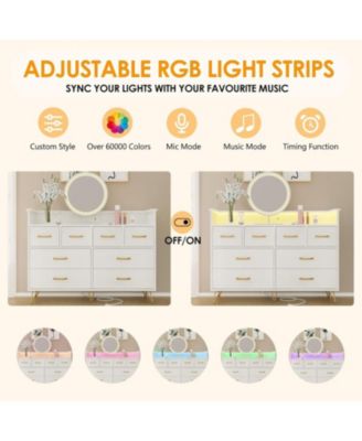 8 Drawer Dresser with Charging Station and RGB Lights, Wide Bedroom Chest with Outlets and USB