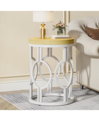 Round End Table, Industrial SideTable with Metal Hollow Frame, Small Bedside Table
