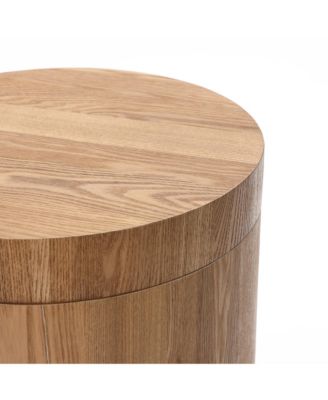 Modern MDF Wood Round Side Table with Ash Veneer, 18.5” Tall