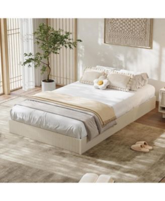 Twin Bed Frame, Wood Platform Bed with Fluted Design, Low Profile BedFrame, Minimalist Bed Base with Noise-Free, Easy Assembly