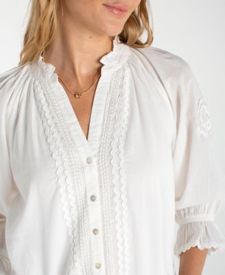 Women's Button-Front V-Neck Woven Blouse