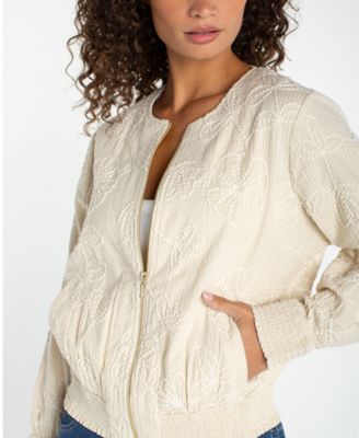 Women's Collarless Long-Sleeve Bomber Jacket