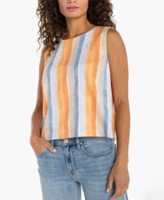 Women's Striped Sleeveless Crew Neck Top