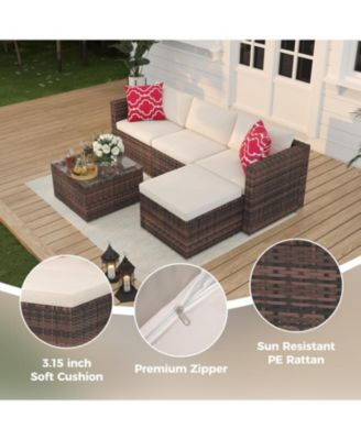 5 Pieces Patio Furniture Set, Rattan Outdoor Patio Furniture Sofa Set with Anti-Slip Cushions