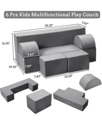 Modular Kids Couch Sofa for Toddlers and Kid's Foam Play Couch Convertible Soft Kids Sofa Set with Detachable Cushions