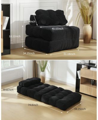 Folding Sofa Bed,Convertible Sleeper Chair with Pillows & Portable Fold Out Chair Bed Boneless Couch,Sofa Lounge for Living Room