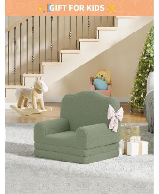 Kids Couch, 2-in-1 Comfy Toddler Couch Fold Out, Convertible Sofa to Lounger Foam Kids Chair with Soft Sherpa