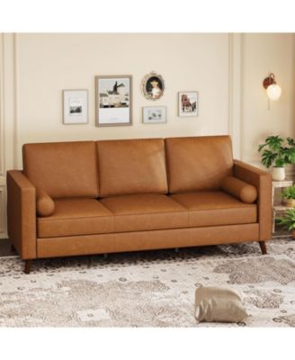 86" Leather Sofa for Living Room, Mid-Century Modern Couch with Deep Seats, Brown Faux , 3 Seat Sofa with Removable Cover for Apartment