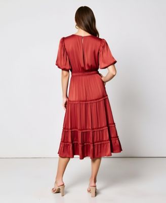 Women's Tiered Puff Sleeve Midi Dress