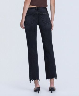 Women's Mid Rise Raw Hem Ankle Straight Jeans