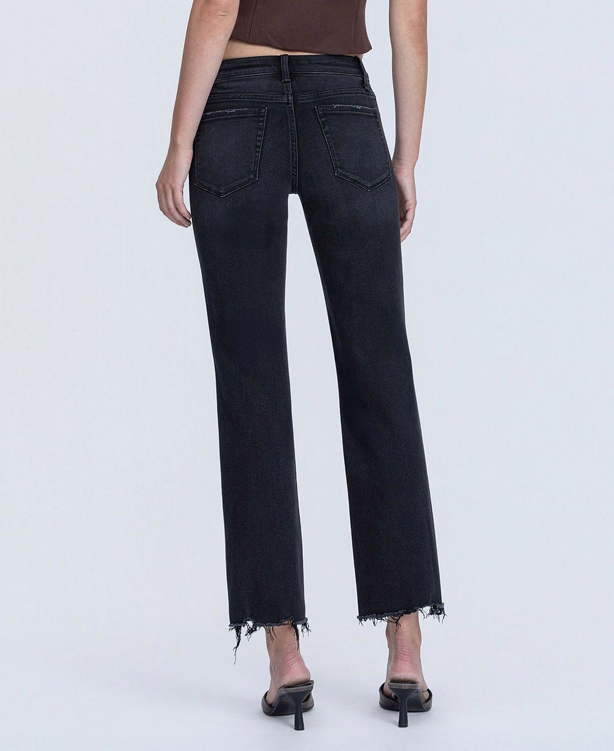 Flying Monkey Women's Mid Rise Raw Hem Ankle Straight Jeans view 3 — MAYCSS fashion products