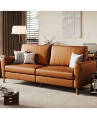 84" Sofa, 3 Seater Couch for Living Room, Modern Loveseat, PU Leather Sofa with Deep Seats and Wide Armrests, Wood Legs, Easy Assembly