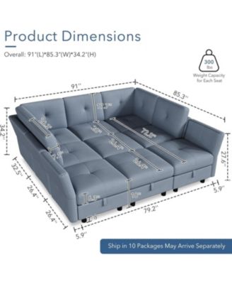 Modular Sectional Sofa, 143.8 Inch Sectionals Couch U Shaped Sofa with Storage Ottoman, 9 Seat Comfy Sectional Couches