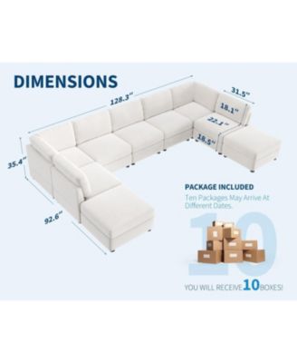 L-Shaped Modular Sectional Sofa, Oversized 9 Seat Couch with 2 Storage Ottoman, 2 Pillows, Modern Deep Seat Comfy Couch