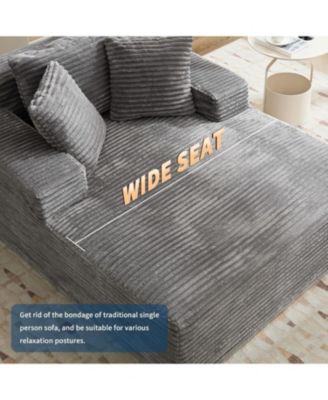 50" Oversized Chaise Lounge Indoor, Corduroy Boneless Sofa Bed with 3 Pillows, Deep Seat Sleeper Couch Reading Chairs for Living Room Bedroom