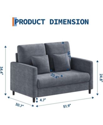 Loveseat Sofa, 52" Love Seat for Small Spaces, Mid Century Sofa Accent Chair, Solid Wood Frame, Tool-Free Assembly, Comfy Sofa Couch