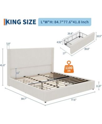 Upholstered Platform Bed Frame with Storage Drawers, Corduroy Wingback with Tufted Headboard and Footboard, No Box Spring Needed.