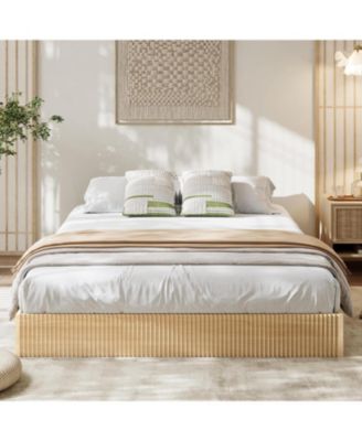 Full Bed Frame, Wood Platform Bed with Fluted Design, Low Profile BedFrame, Minimalist Bed Base with Noise-Free, Easy Assembly