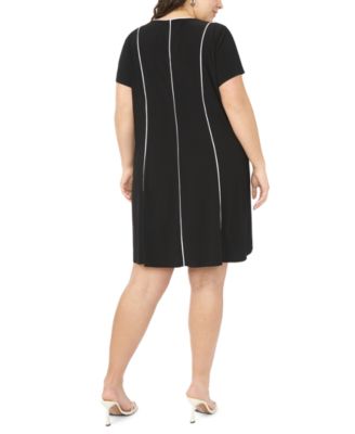 Plus Size Short-Sleeve Piping Detail Dress