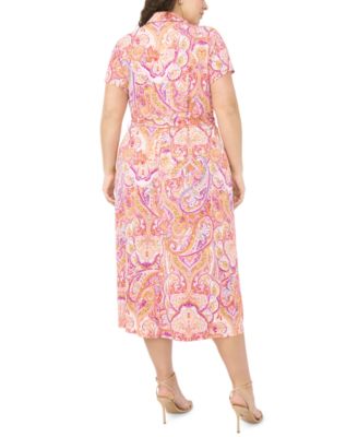 Plus Size Zip Front Printed Midi Dress