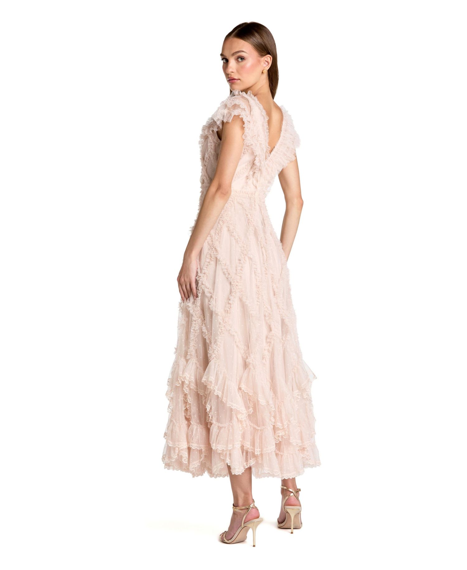 Petite Micro Ruffle Cap Sleeve A-Line Midi Dress