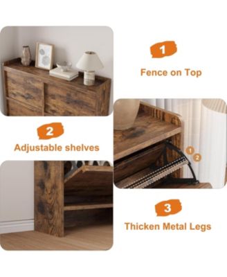 Wooden Shoe Cabinet with 4 Flip Drawers – Adjustable Shelf Shoe Organizer, Hidden Freestanding Shoe Storage for Entryway, Hallway, Living Room.