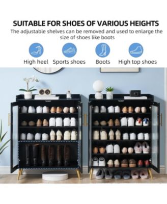 5-Tier Shoe Cabinet with Glass Front Doors, Durable Storage Organizer Featuring Reinforced Support Legs