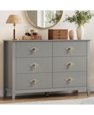 Fluted 6 Drawers Dresser for Bedroom, 47.2" Wide Modern Chest of Drawers with Metal Handle, Wooden Dresser Organizer for Bedroom