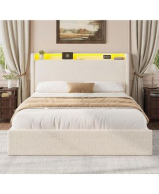 Bed Frame with 4 Storage Drawers & Storage Headboard, Platform Bed Frame with Charging Station, USB Ports and LED Light