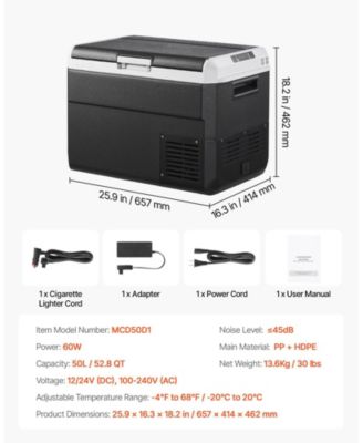 52.8QT/50L Car Refrigerator Freezer, -4°F to 68°F, 12/24V DC & 100-240V AC, Portable Compressor Cooler