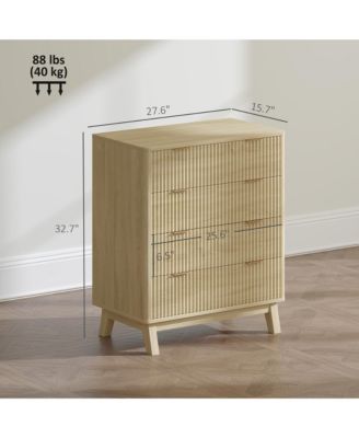 Nightstand, 4 Drawer Double Dresser, Wave-Fluted Fronts, Gold Finger Pulls, Bedside Table