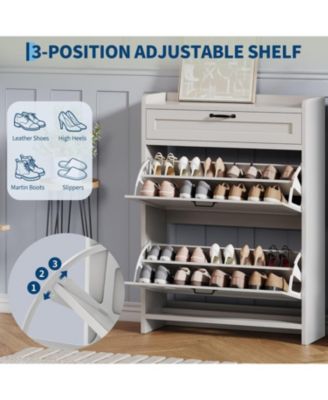 Shoe Cabinet with 2 Flip Drawers & 1 Top Drawer, Wooden Shoe Organizer Cabinet