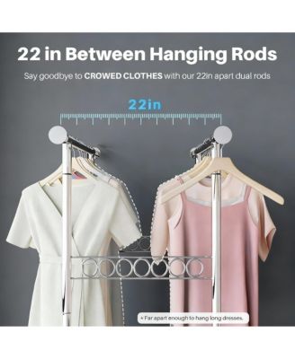 Heavy Duty Collapsible Clothes Rack with Wheels, 650Lbs Capacity, Double Rod, 75"W x 22"D x 68"H