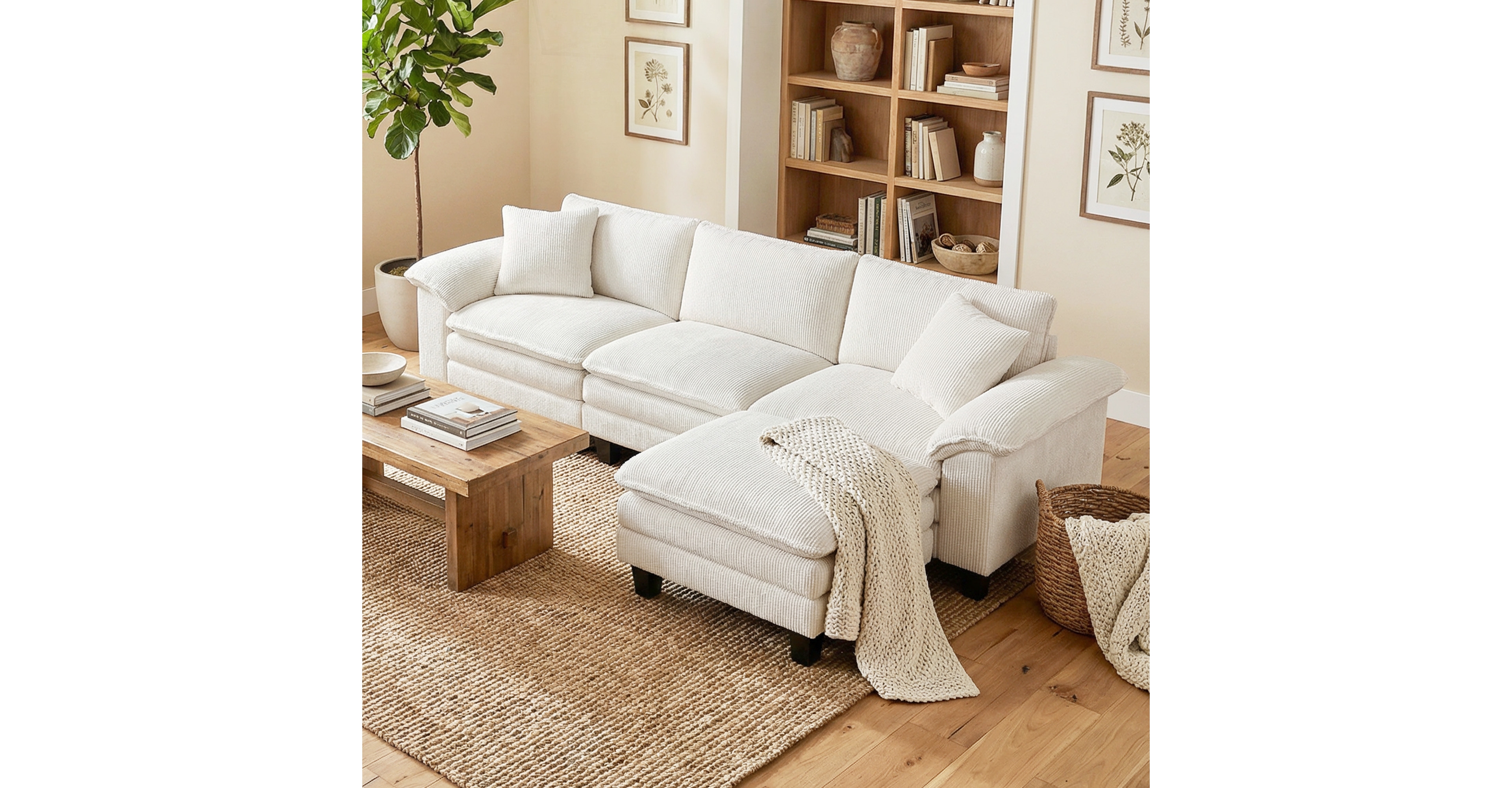 Homcom Sectional Sofa, L Shaped Couch with Deep Seat, Ottoman