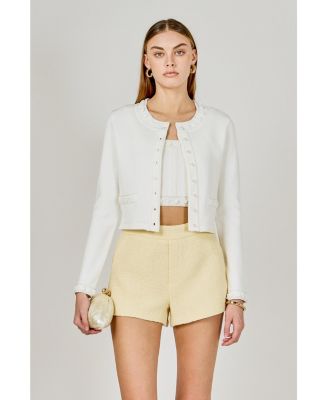 Women's Flower and Pearl Trim Knit Cardigan