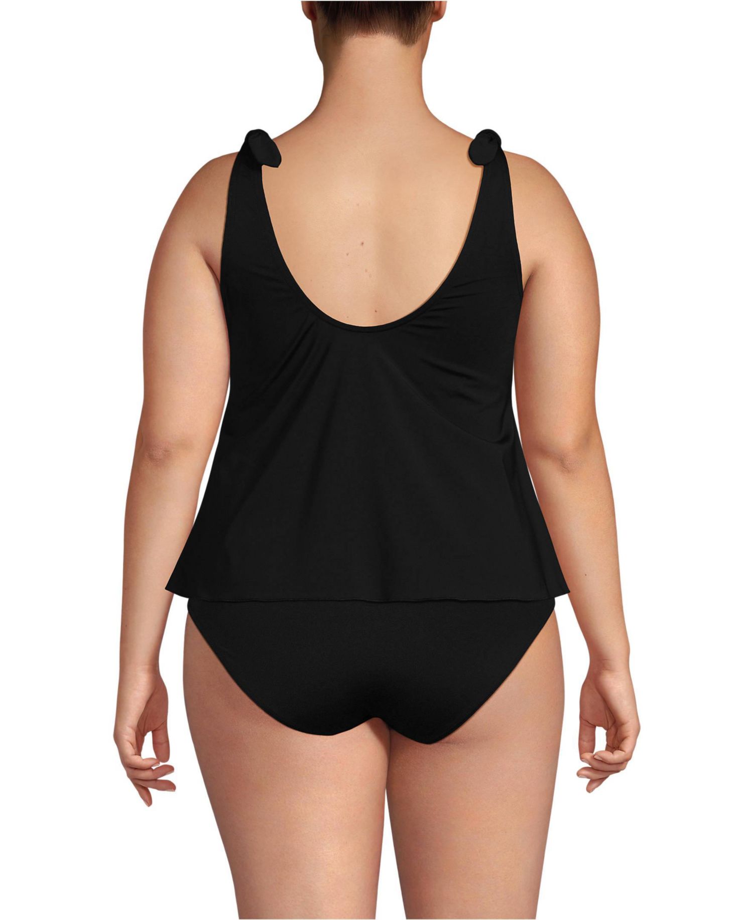 Plus Size Tie Shoulder Flutter Tankini Top