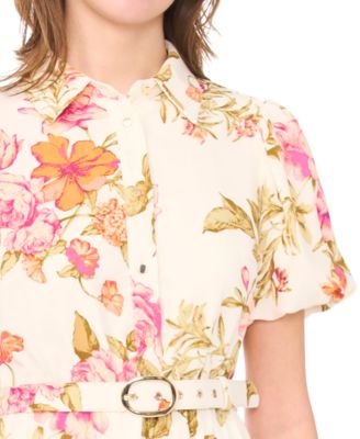 Petite Puff-Sleeve Belted Fit & Flare Dress