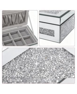 Crystal Glass Jewelry Box with Mirror for Women