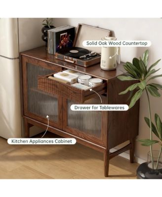 Solid Wood Cabinet with Glass Doors and Shelves for Kitchen and Living Room