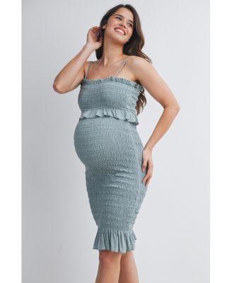 Maternity Smocked Spaghetti Strap Dress with Ruffle Hem