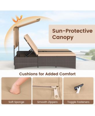 Daybed w/ Adjustable Backrests 2-Person PE Rattan Patio Bed w/ Canopy Outdoor