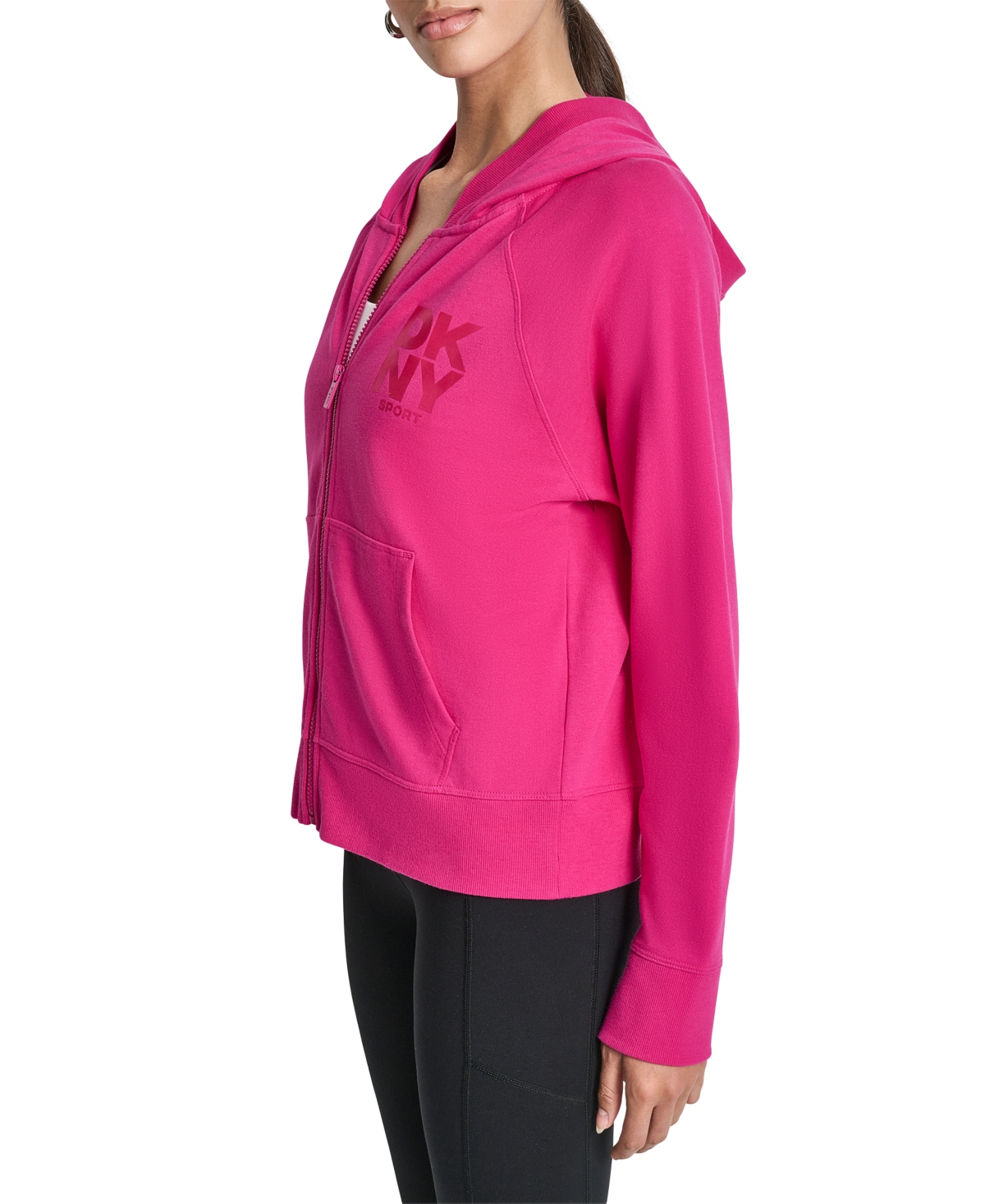 Dkny Women's Stacked Satin Logo Full-Zip Hoodie