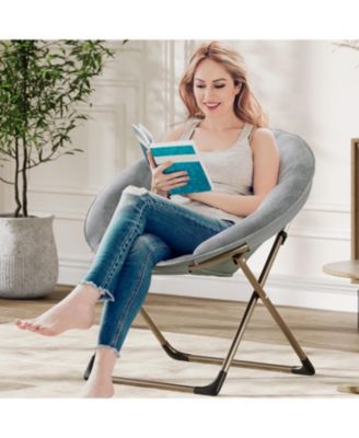 Comfy Oversized Saucer Chair – Soft Plush Fabric Reading Lounger for Adults, Stable X-Large Metal Frame Foldable Accent Lazy Chair for Bedroom