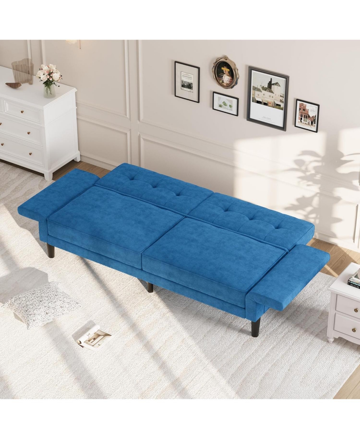 gaomon 89 Inch Futon Sofa Bed, Modern Sleeper Couch with Adjustable Backrest & Armrest, Convertible Futon Couch for Living Room, Bedroom