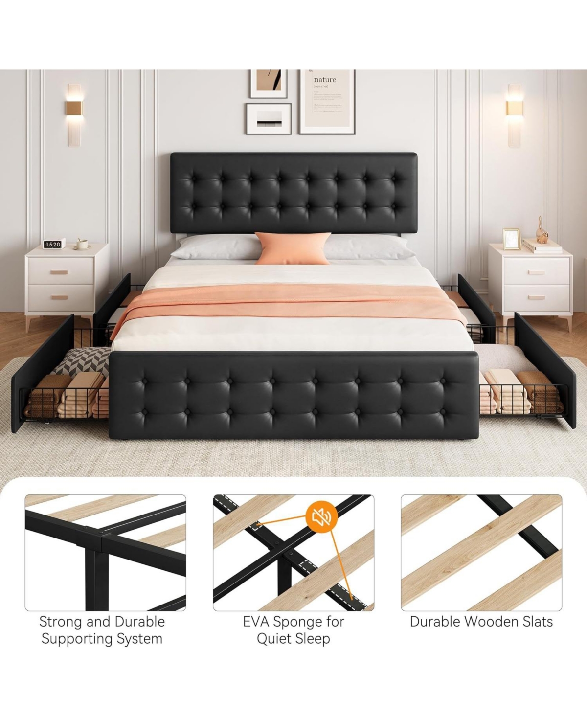 gaomon Bed Frame with 4 Storage Drawers and Headboard