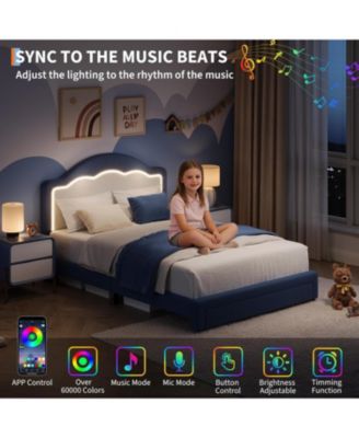 Full Kids Upholstered Bed with LED Headboard, Plush Sherpa Fabric, Wooden Slats Support, Easy Assembly