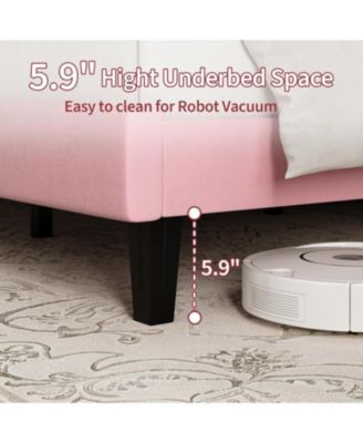 Velvet Upholstered Platform Bed Frame with Adjustable Headboard, No Box Spring Needed, Easy Assembly