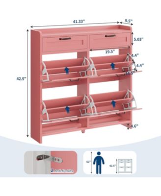Shoe Cabinet with 4 Flip Drawers & 2 Top Drawers, Wooden Shoe Storage Cabinet, Adjustable Shelves, Freestanding Organizer for Entryway, Hallway
