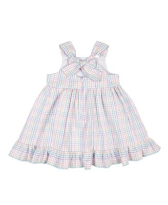 Little Girls Plaid Seersucker Dress With Flowers